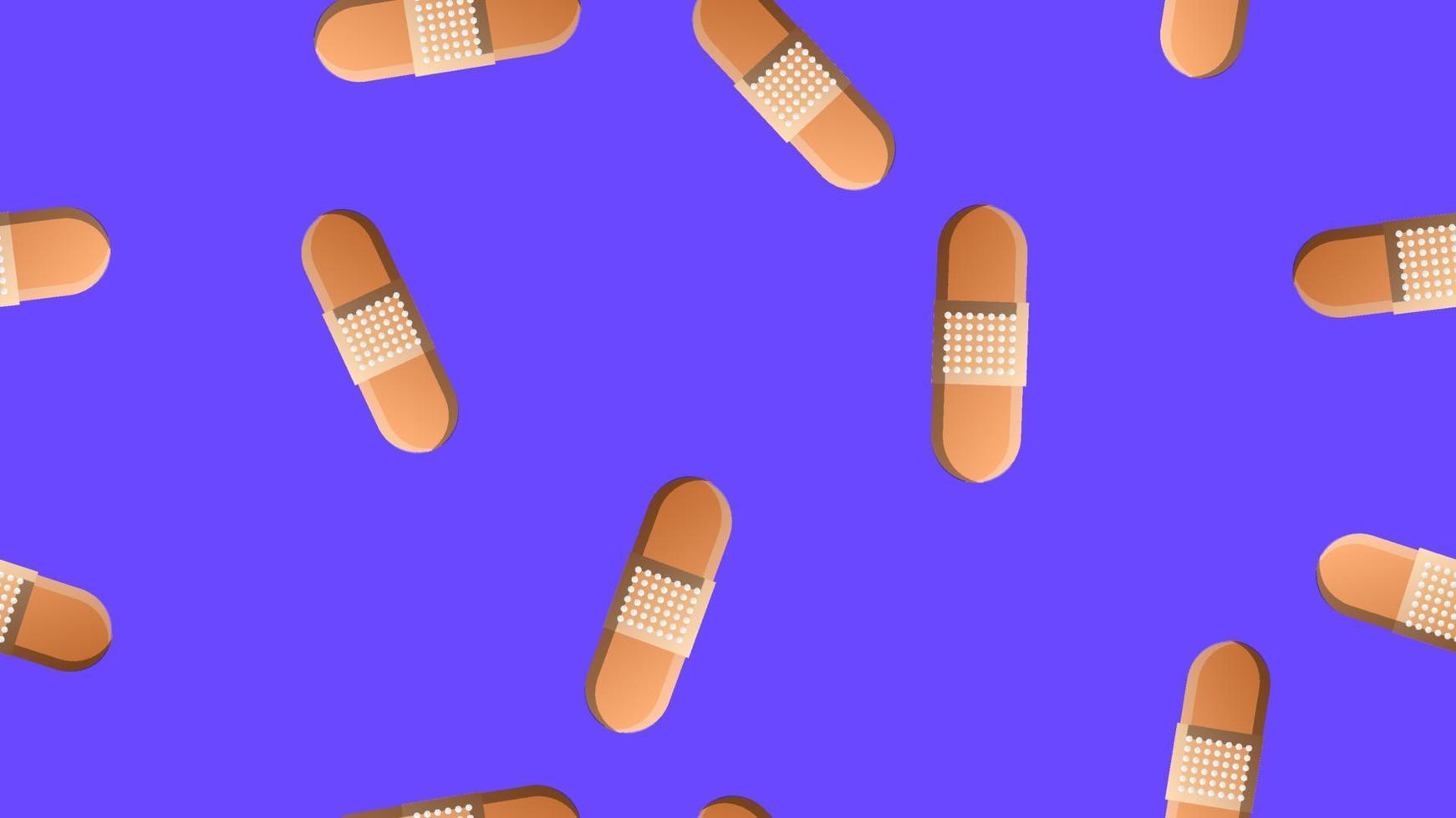 Endless seamless pattern of medical medical scientific objects of disinfecting beige adhesives for the treatment of wounds and cuts on a blue background. Vector illustration