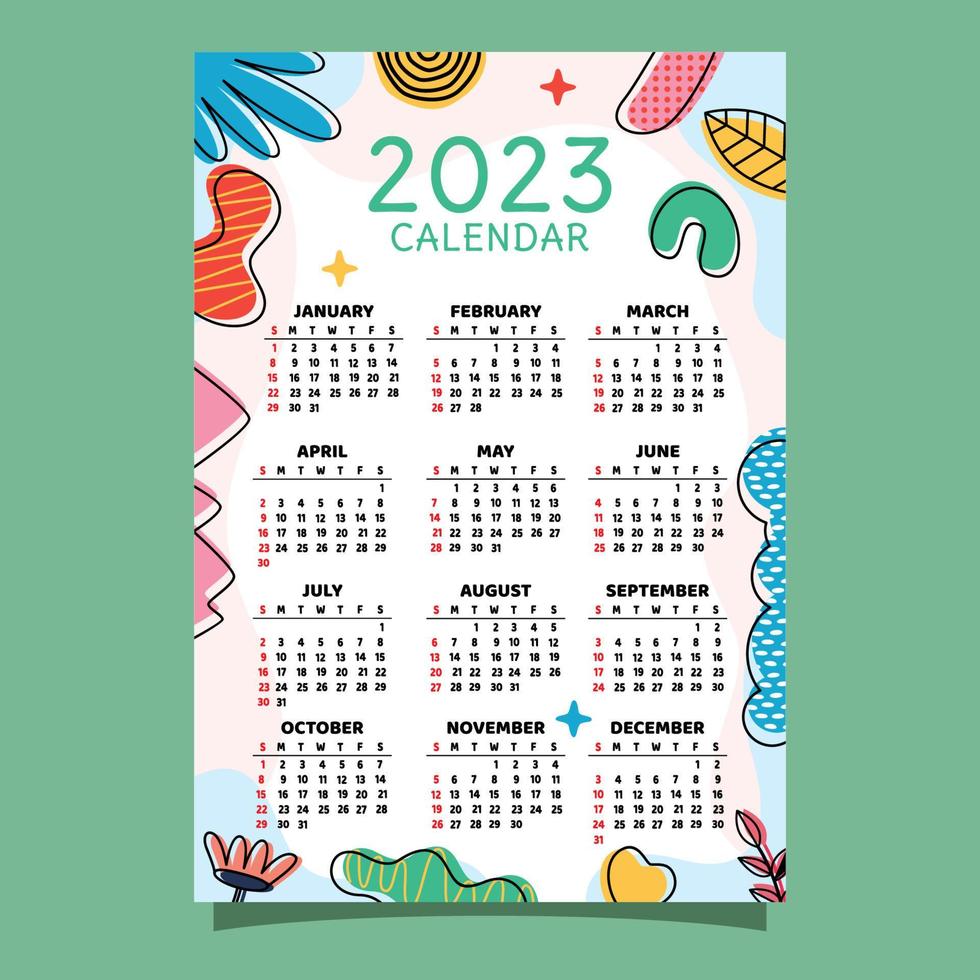 calendario de pared vertical 2023 con concepto de elemento lindo vector