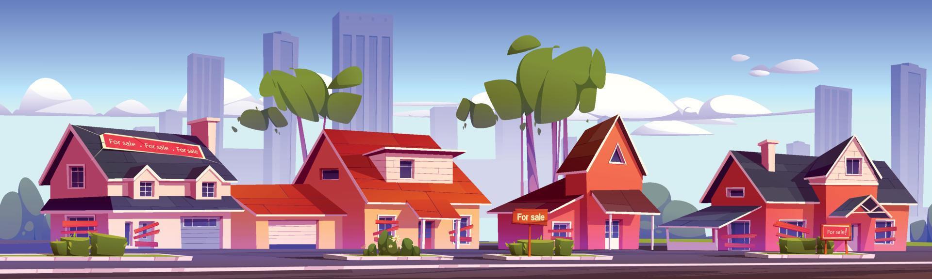 Street in suburb district with houses vector