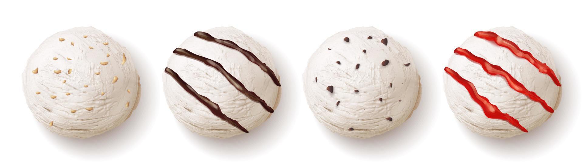 Ice cream ball with sauces or syrup, cookie chips vector