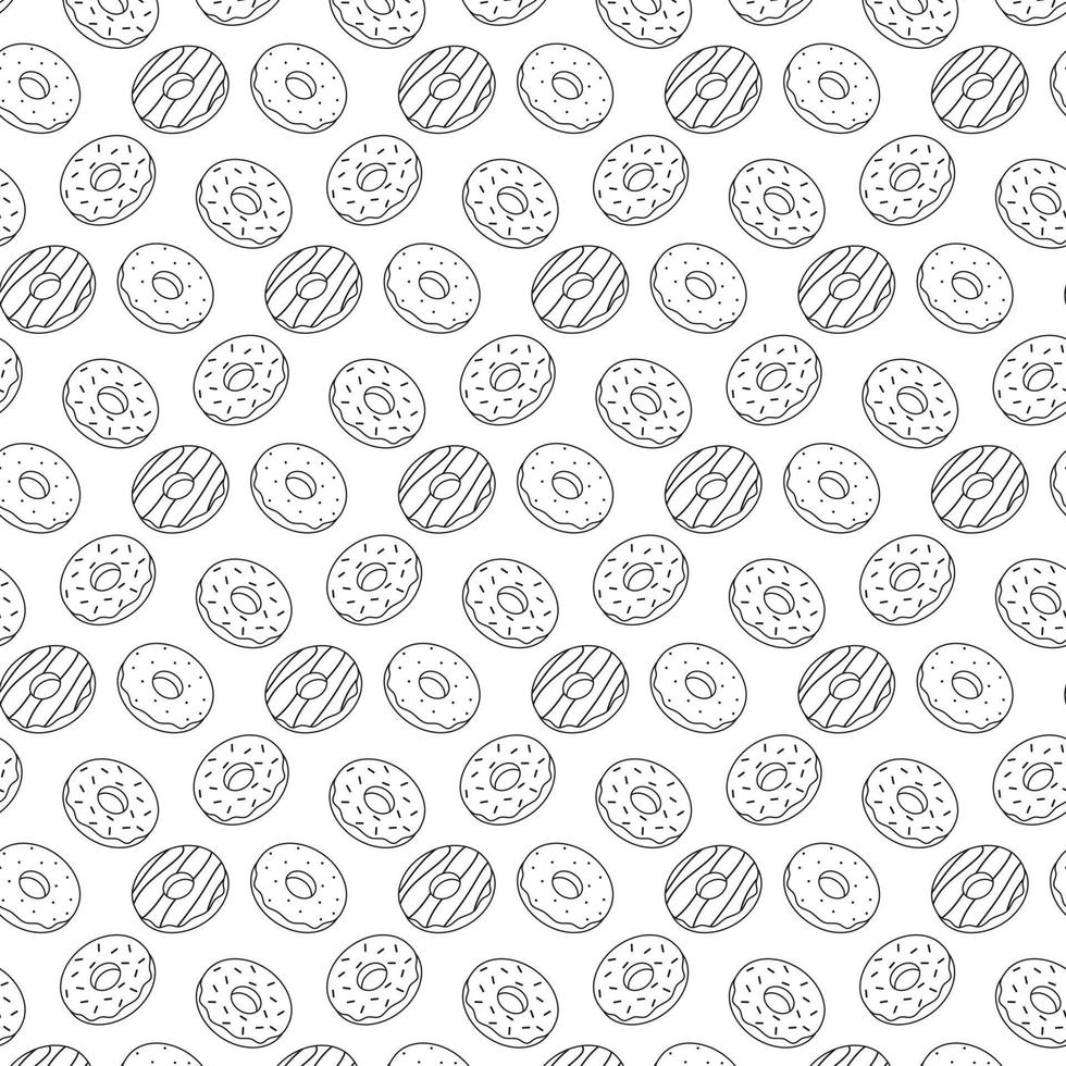 Seamless pattern of falling contour donuts. Design for wrapping paper, packaging, banner, poster, bakery menu. Vector illustration