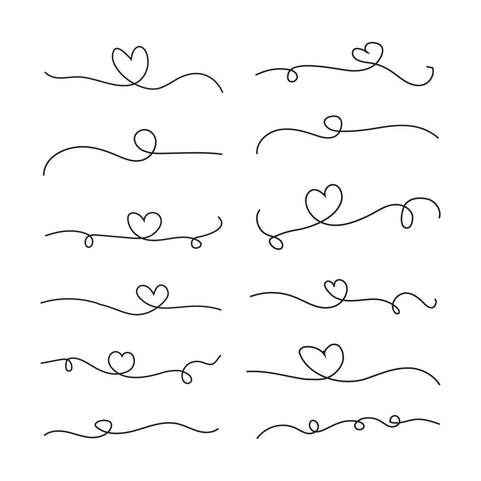 Hand Drawn Heart text tail Doodle Lines Swoosh Sign vector
