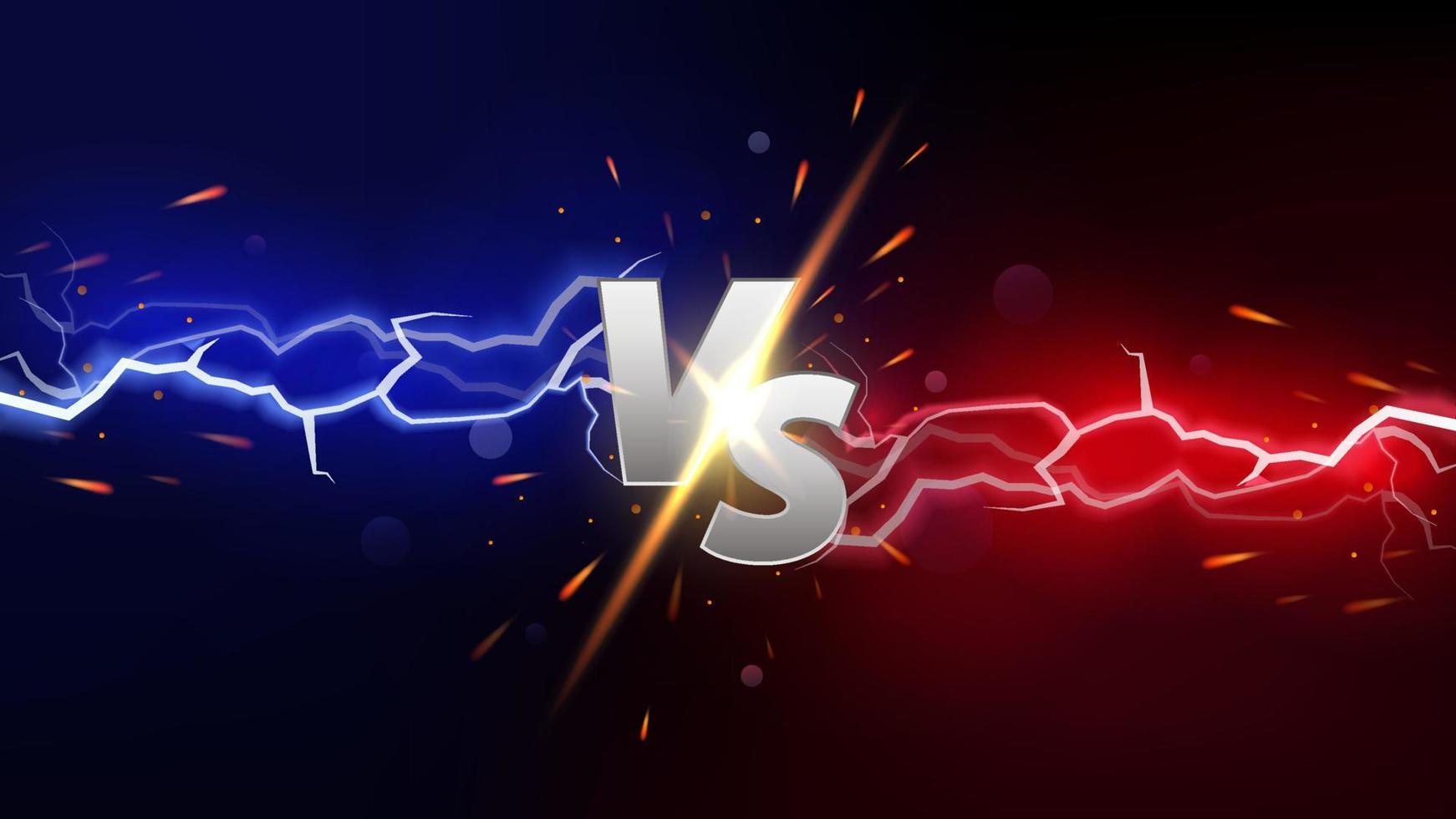 versus banner con fuego brillante y relámpagos. aislado sobre fondo rojo y azul. fácil de editar ilustración vectorial vector