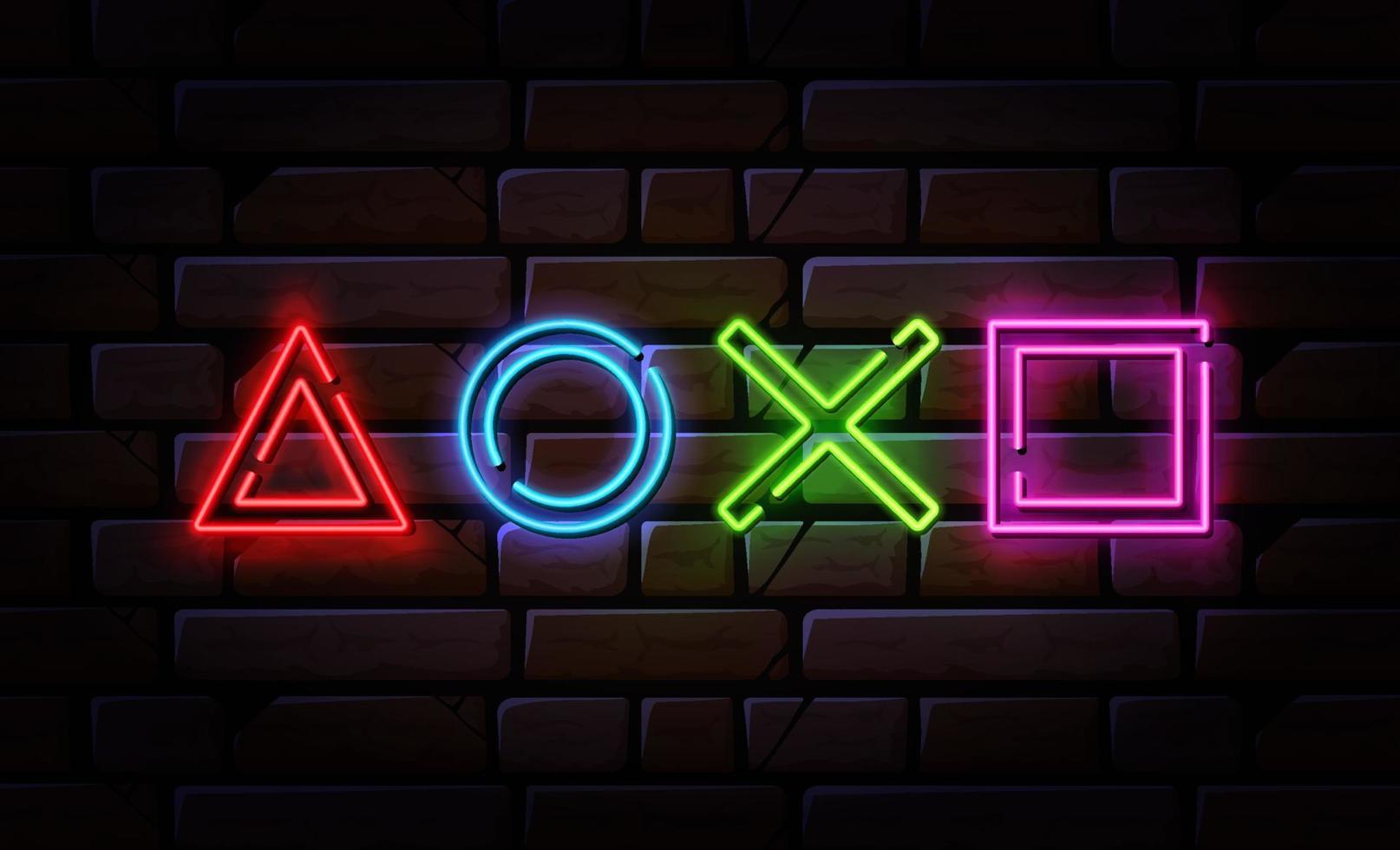 Game Console Joystick Glowing Neon Buttons Signs. Bright Signboard. Light Banner. Easy to Edit. Vector Illustration