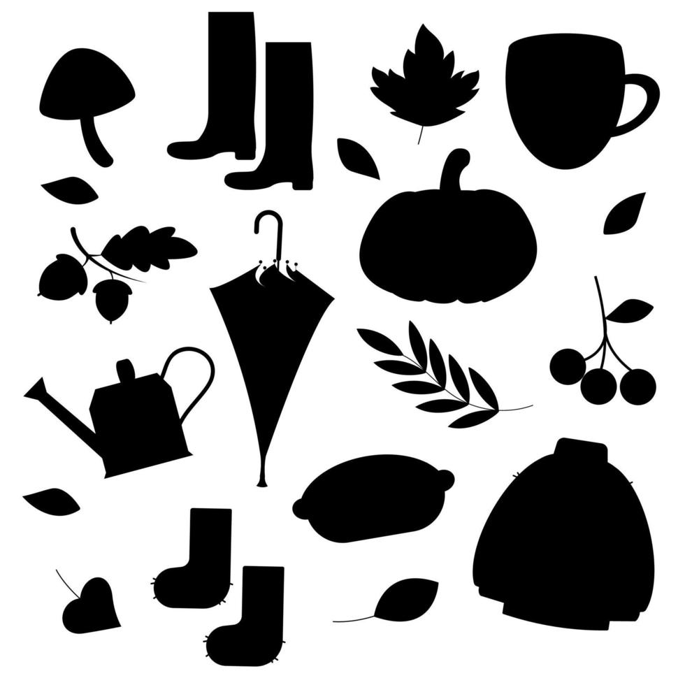 Collection of autumn silhouette elements. Vector illustration