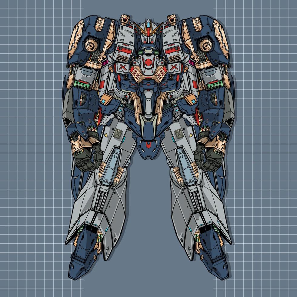 mobile fight gundam art mecha robot construido por cabeza brazo cuerpo pierna arma ilustración vector