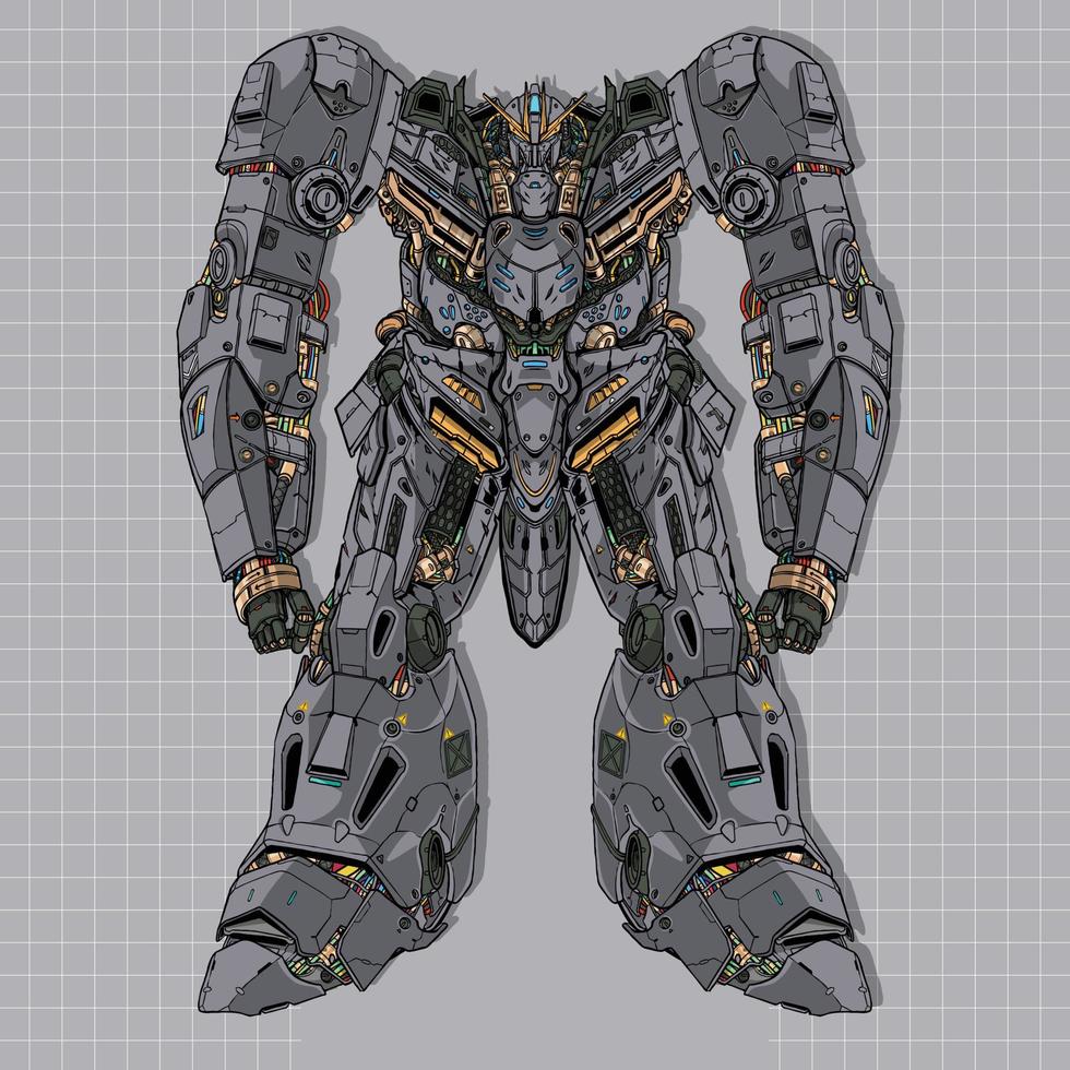 Premium Vector replica mecha robot builded by head arm body leg weapon illustration