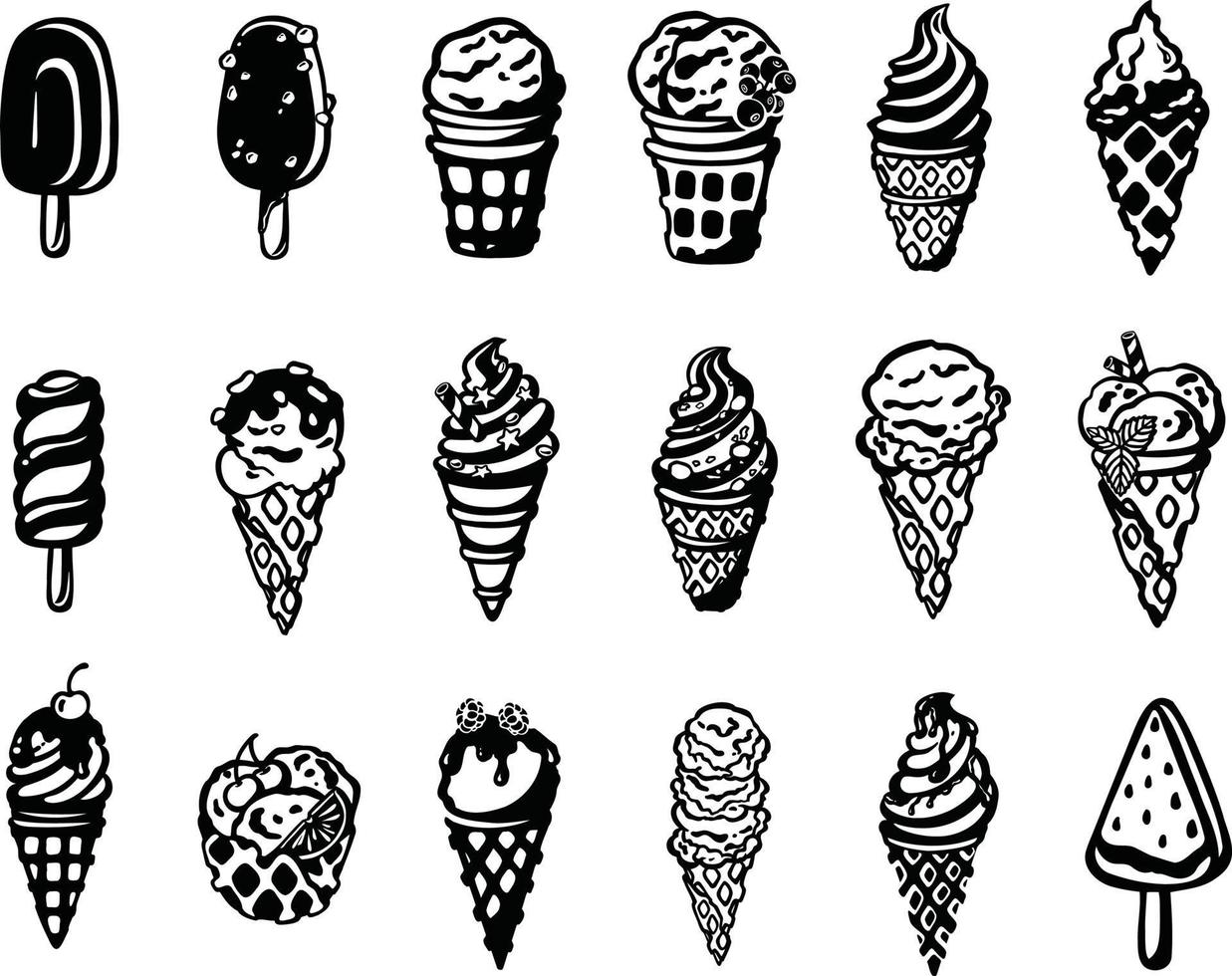 Ice cream silhouette set monochrome, sorbet symbol, vector illustration