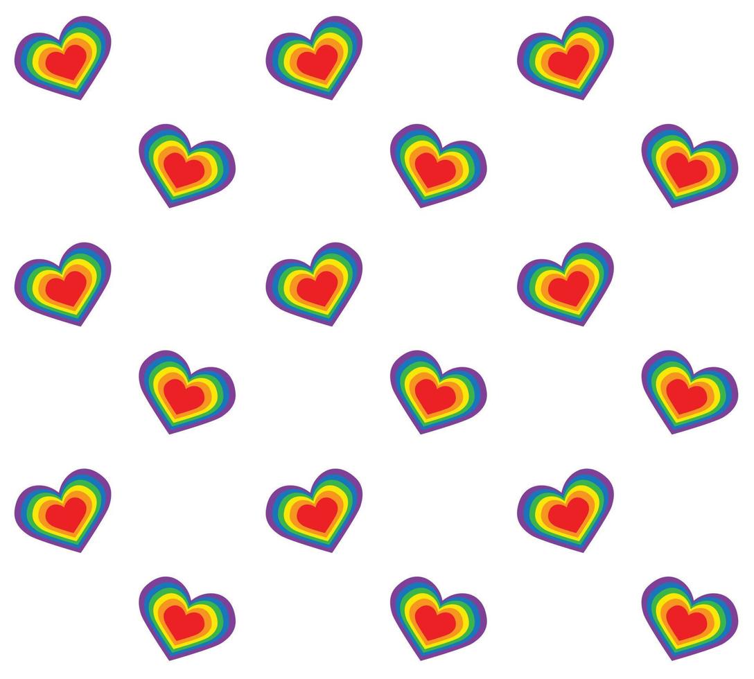 Vector seamless pattern of lgbt flag rainbow heart