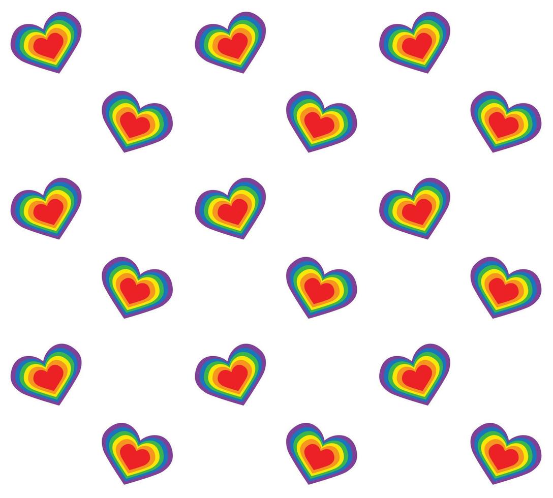 Vector seamless pattern of lgbt flag rainbow heart