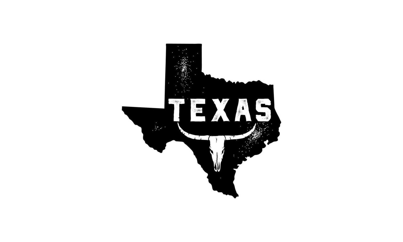 Texas flag map and longhorn with vintage black background. Vector template