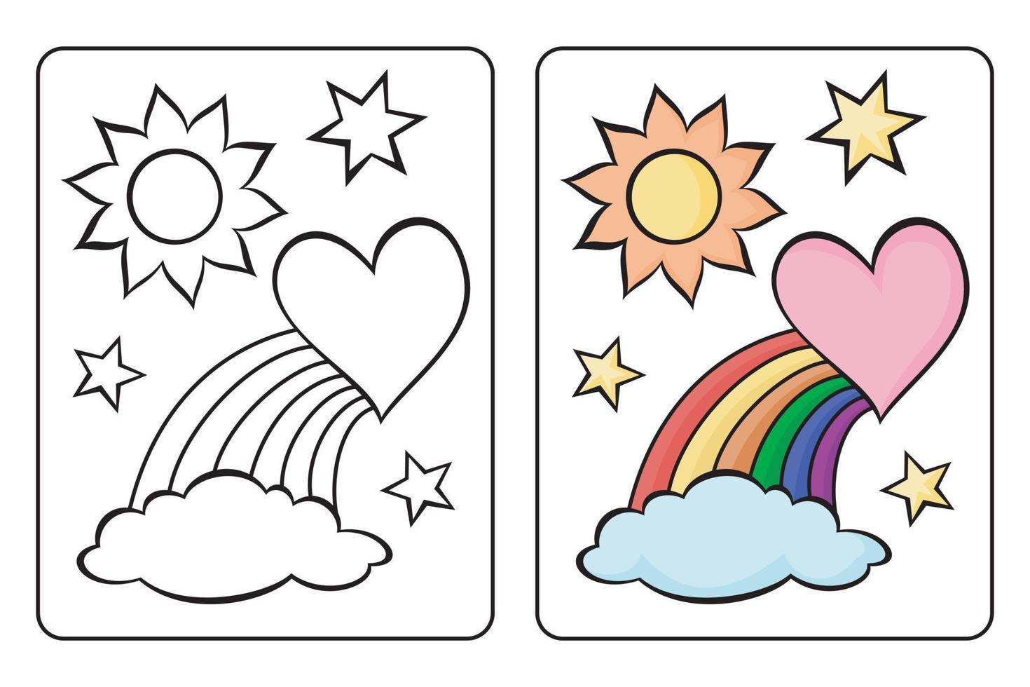 learn to color rainbow, love, clouds, sun and stars vector