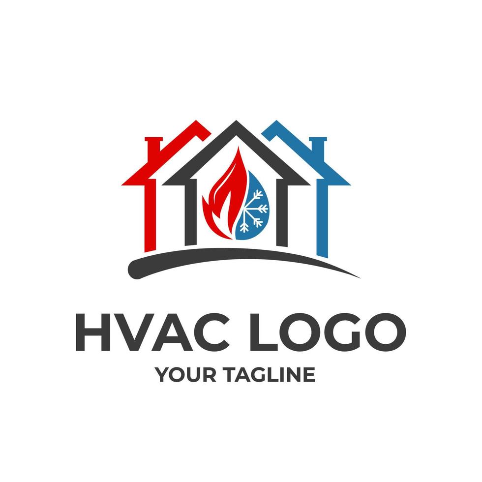 HVAC, house heating and air conditioning logo installation vector