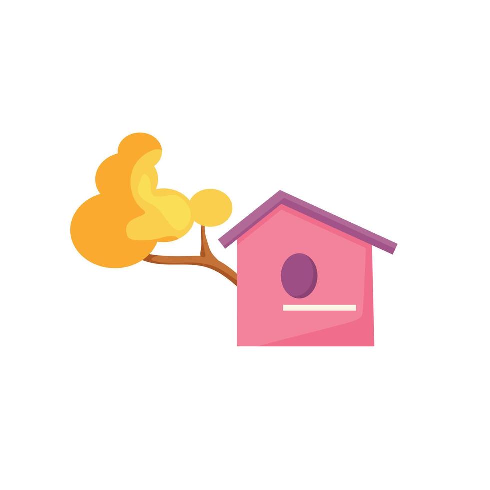 A birdhouse on a tree. Vector cartoon illustration. The concept of nature conservation.