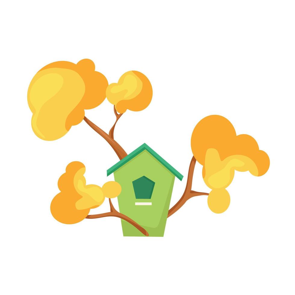 A birdhouse on a tree. Vector cartoon illustration. The concept of nature conservation.
