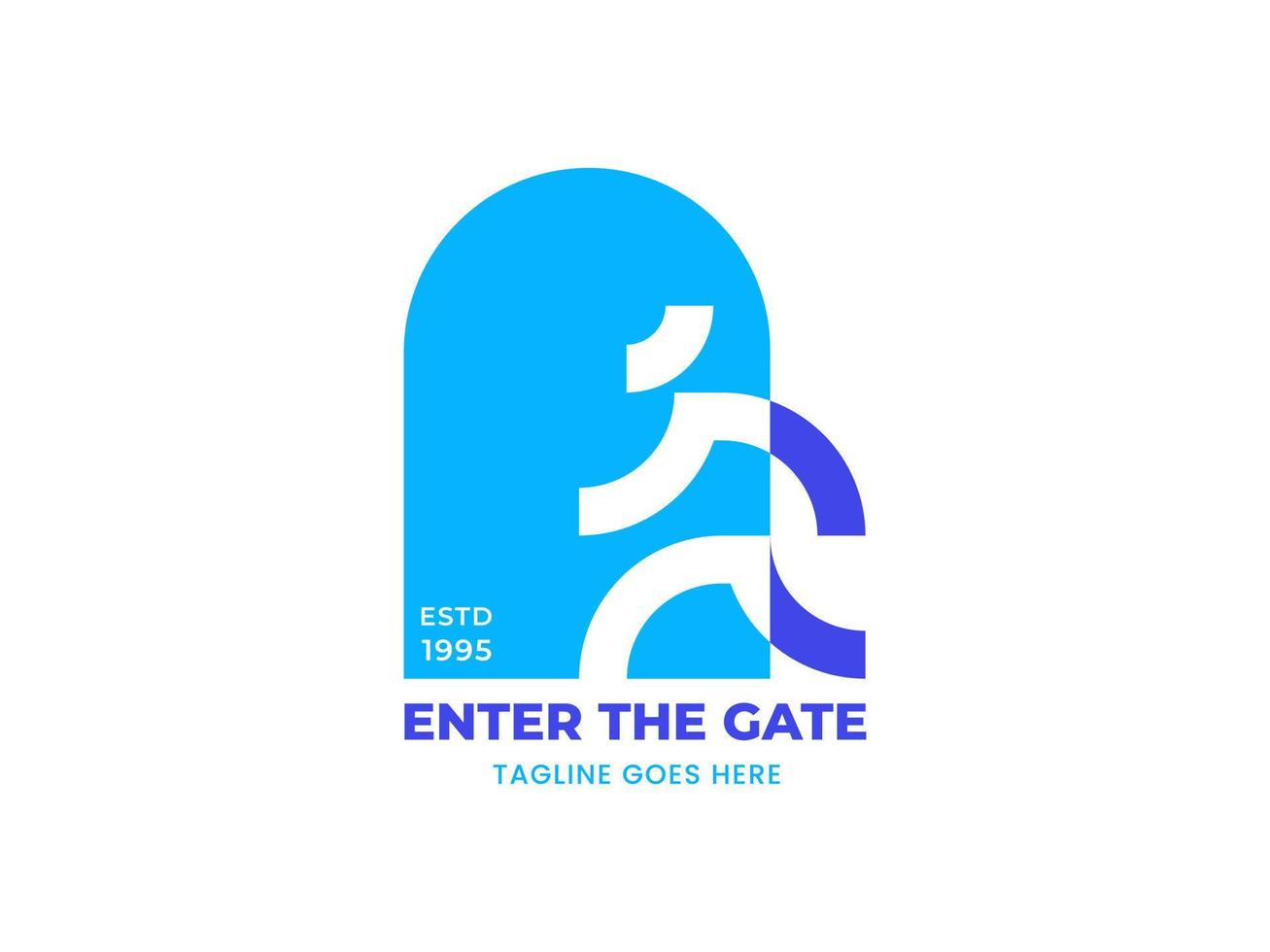 Enter the Gate Logo Vector Icon Illustration, this logo represents the shape of a person walking through the gate, this logo is designed in a negative space style, Suitable for your corporate identity