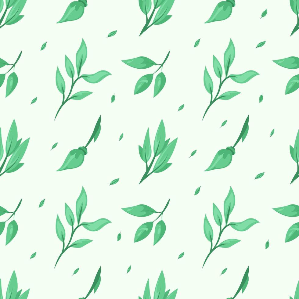 green leaf floral foliage seamless pattern background vector