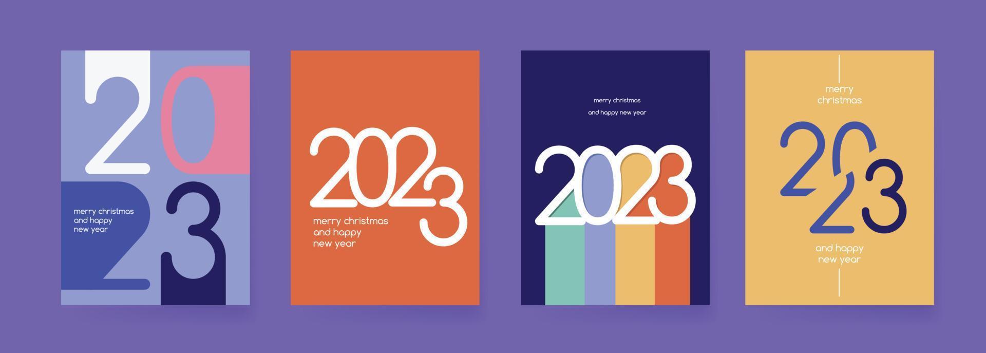 conjunto creativo de carteles de feliz año nuevo 2023. plantillas de diseño con logotipo tipográfico 2023 para celebración y decoración de temporada vector