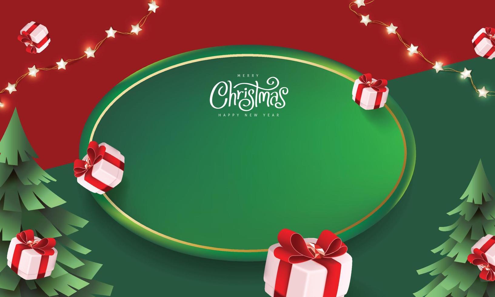 Merry Christmas sign banner frame with festive decoration vector