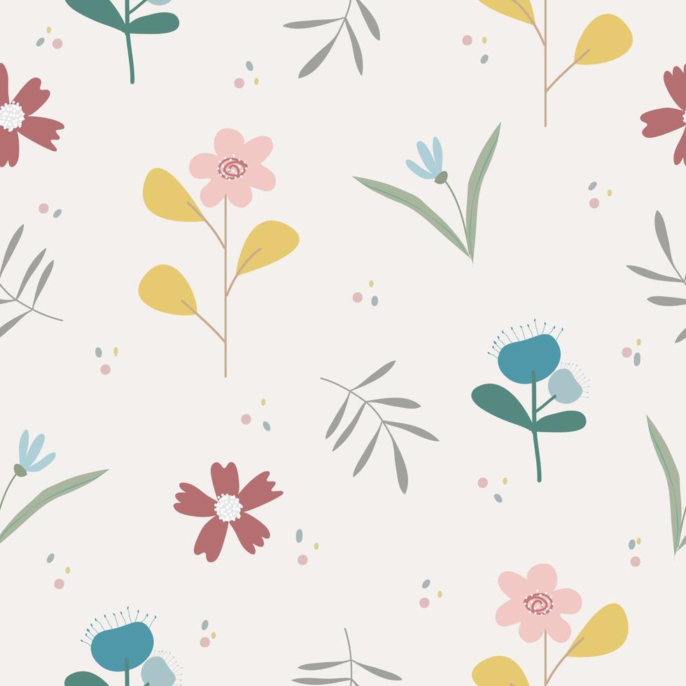 lindo patrón floral vintage dibujado a mano sin costuras sobre fondo gris vector