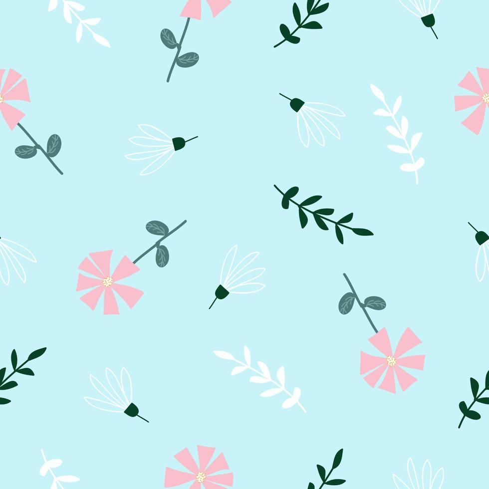 Seamless hand drawn pastel floral pattern on light blue background vector