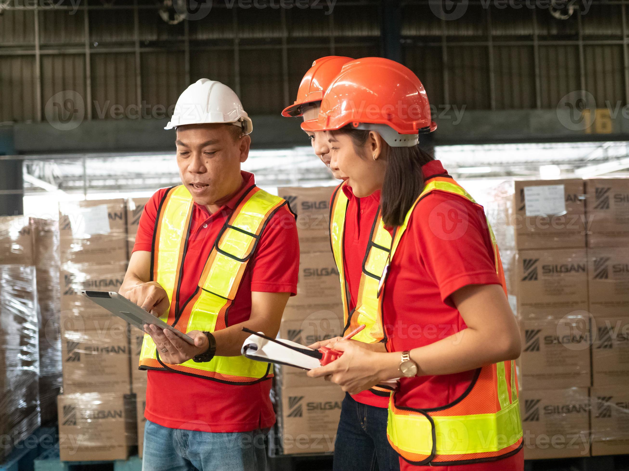 Male female woman man white orange color hardhat helmet safety person