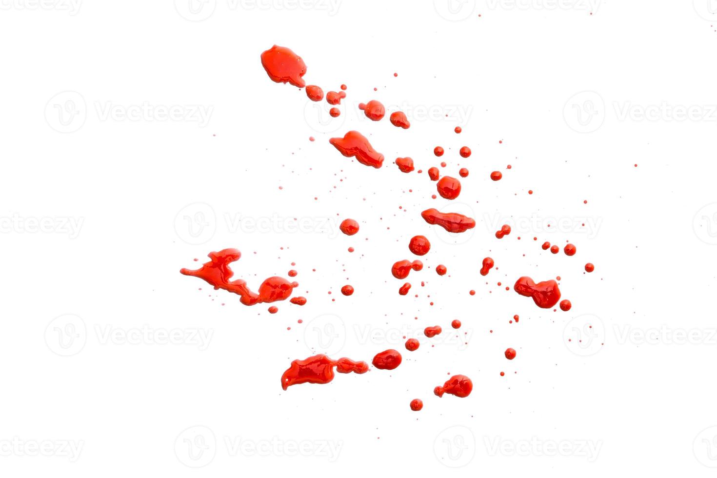 closeup drops of red blood isolated on white background,abstract pattern photo