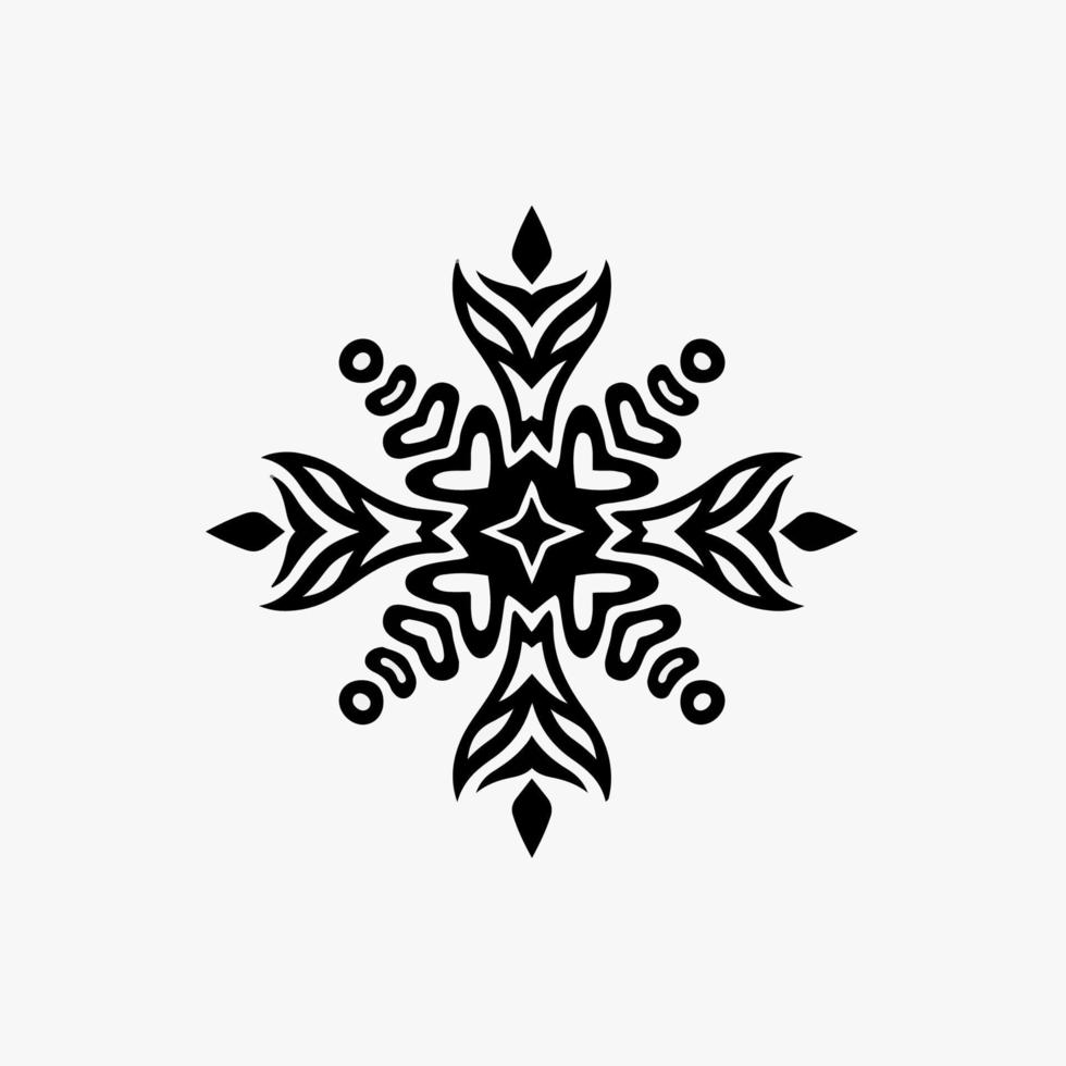 Black Mandala Tribal Flower Symbol Logo on White Background. Stencil Decal Tattoo Design. Flat Vector Illustration.