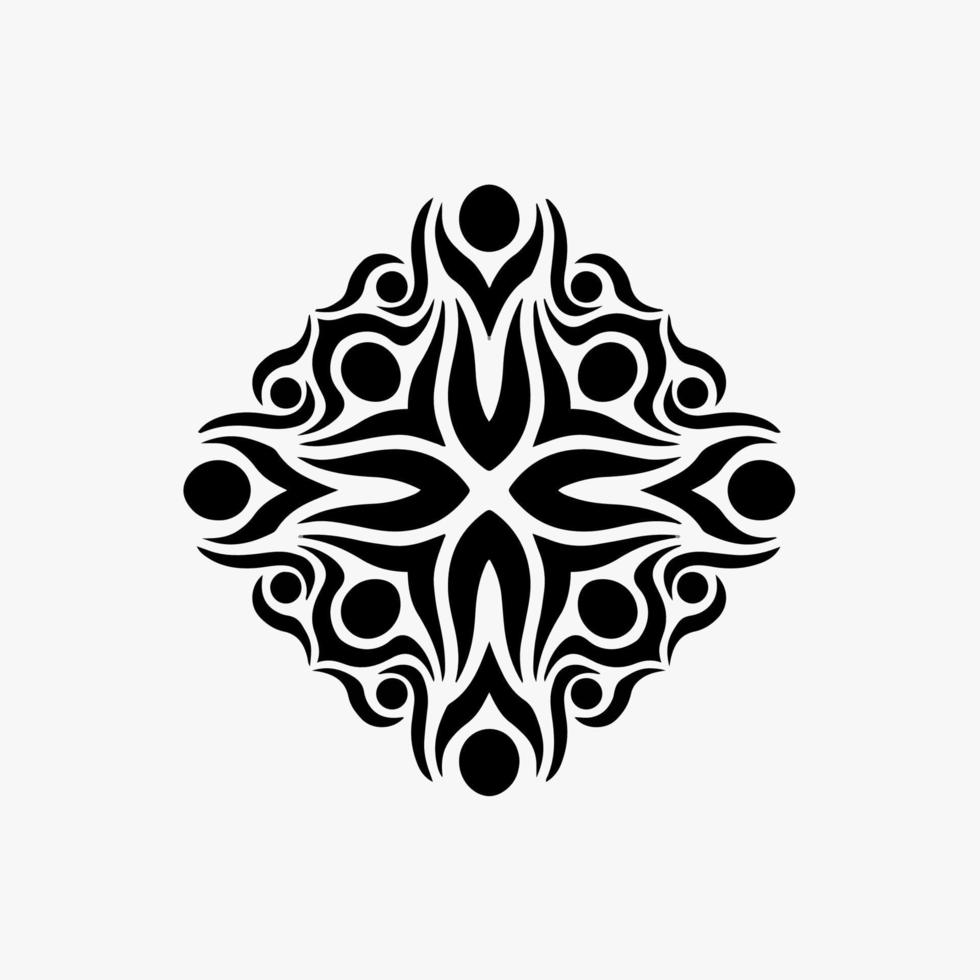 Black Mandala Tribal Flower Symbol Logo on White Background. Stencil Decal Tattoo Design. Flat Vector Illustration.