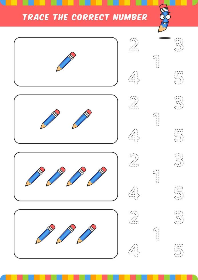 Trace and Count Number Pencils  Totschooling - Toddler, Preschool