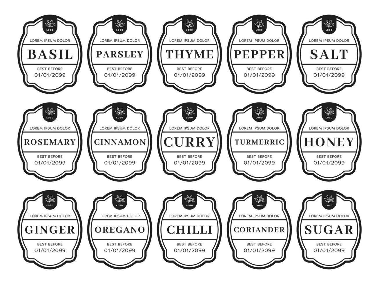 Pantry spice jar seasoning label sticker organizer set vector