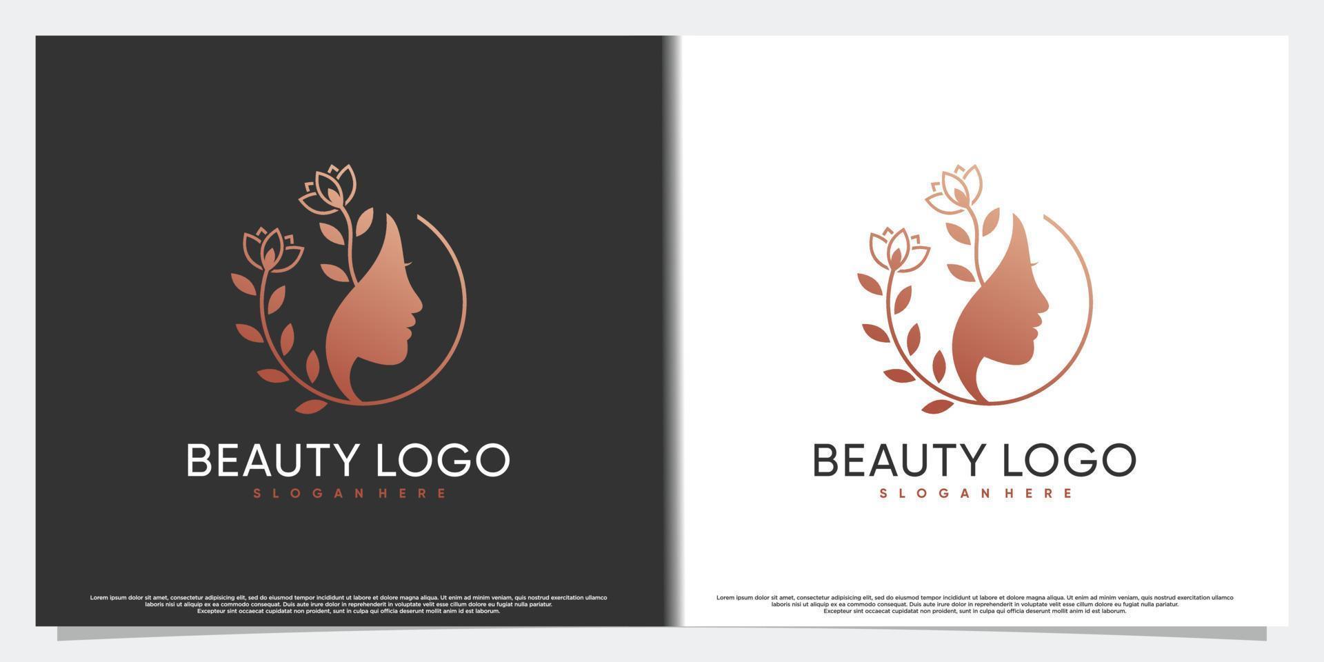 beauty logo design collection with women face and creative element Premium Vector