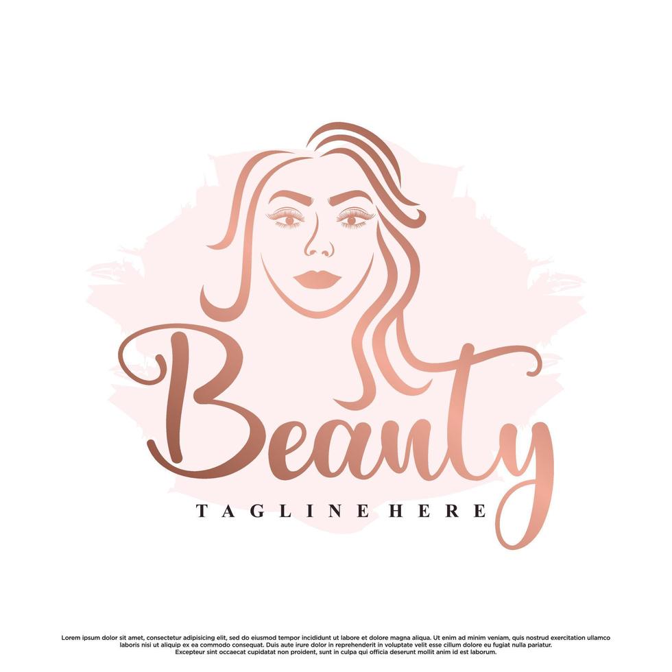 beauty logo design collection with women face and creative element Premium Vector