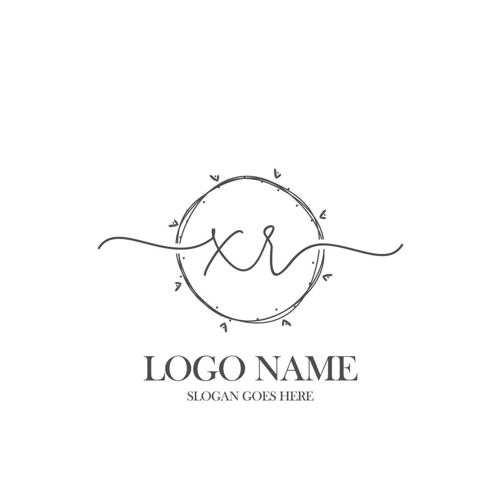 Initial XR beauty monogram and elegant logo design, handwriting logo of initial signature, wedding, fashion, floral and botanical with creative template. vector