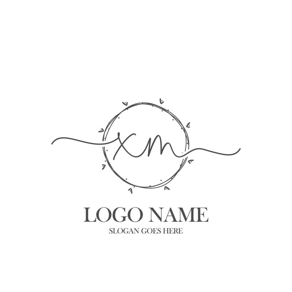 Initial XM beauty monogram and elegant logo design, handwriting logo of initial signature, wedding, fashion, floral and botanical with creative template. vector