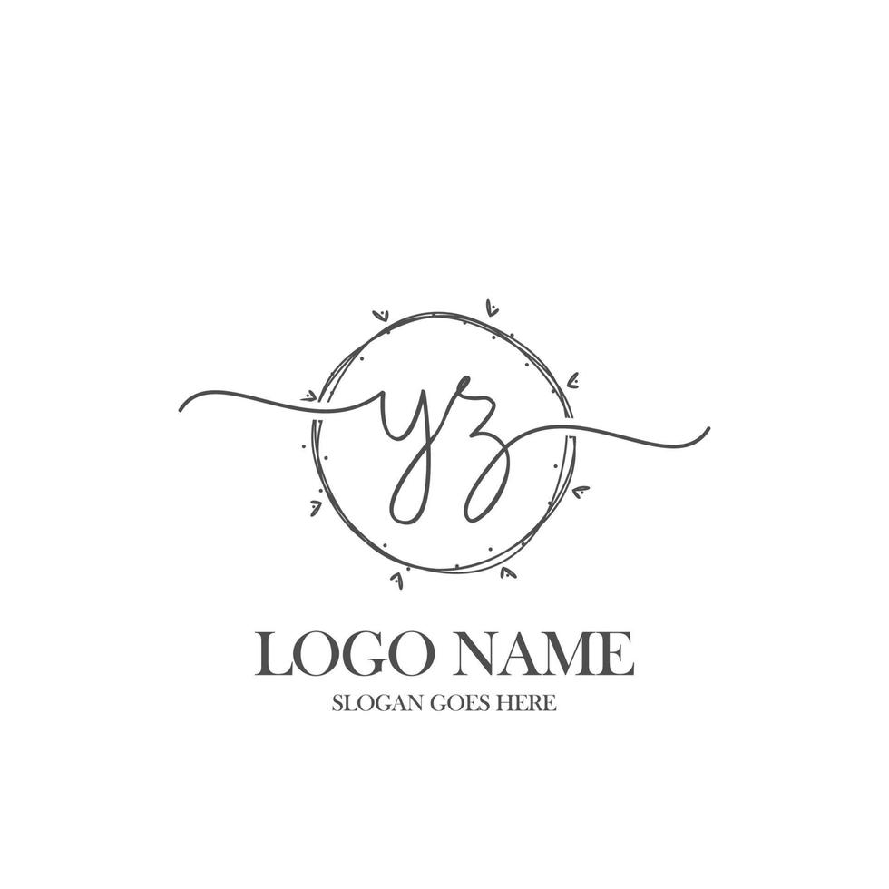 Initial YZ beauty monogram and elegant logo design, handwriting logo of initial signature, wedding, fashion, floral and botanical with creative template. vector