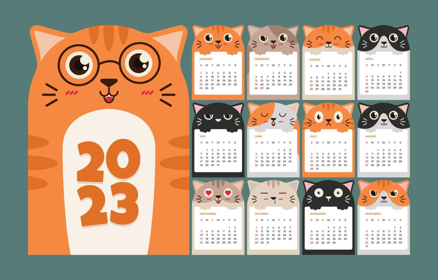 Cute Calendar 2023 Template vector