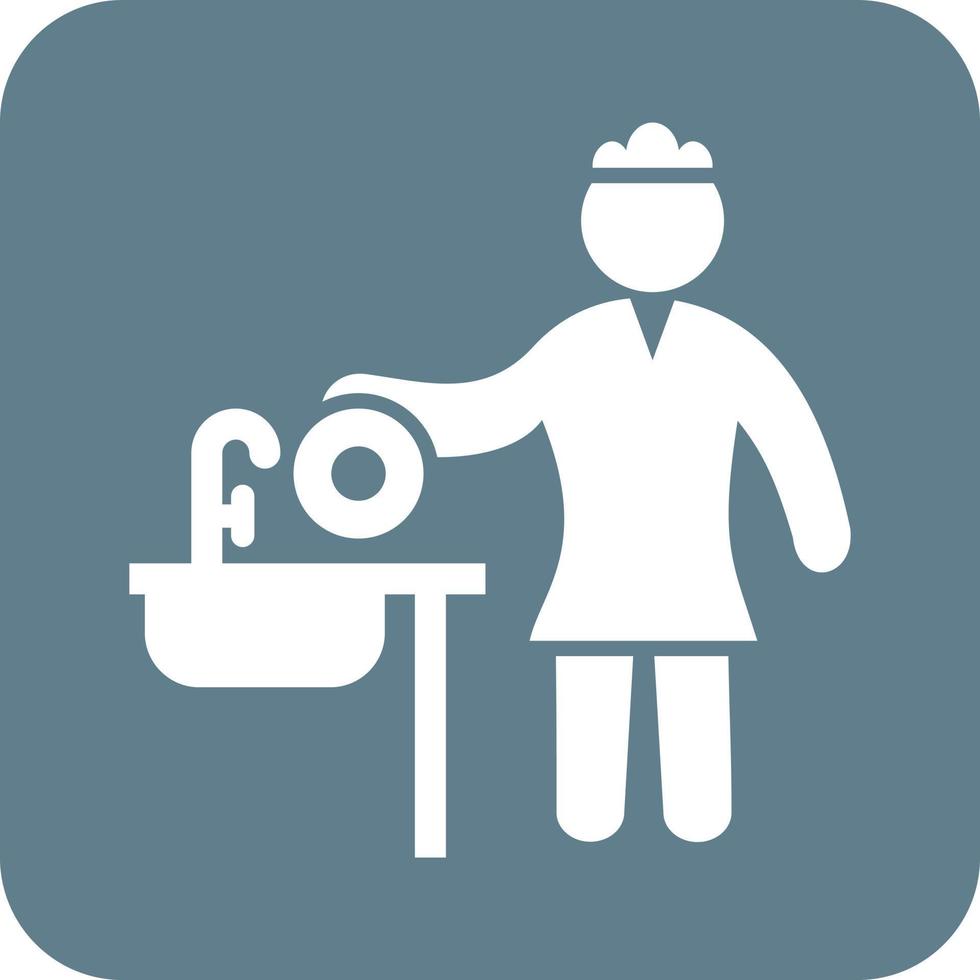 Woman Washing Dishes Glyph Round Background Icon vector