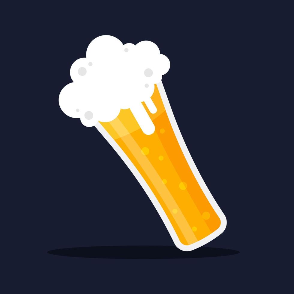 Glass of beer with foam or froth. Mug of ale. Alcoholic beverage in bar, pub, and restaurant. Symbol of drink for celebration. Cute cartoon vector illustration. Flat graphic design icon isolated.