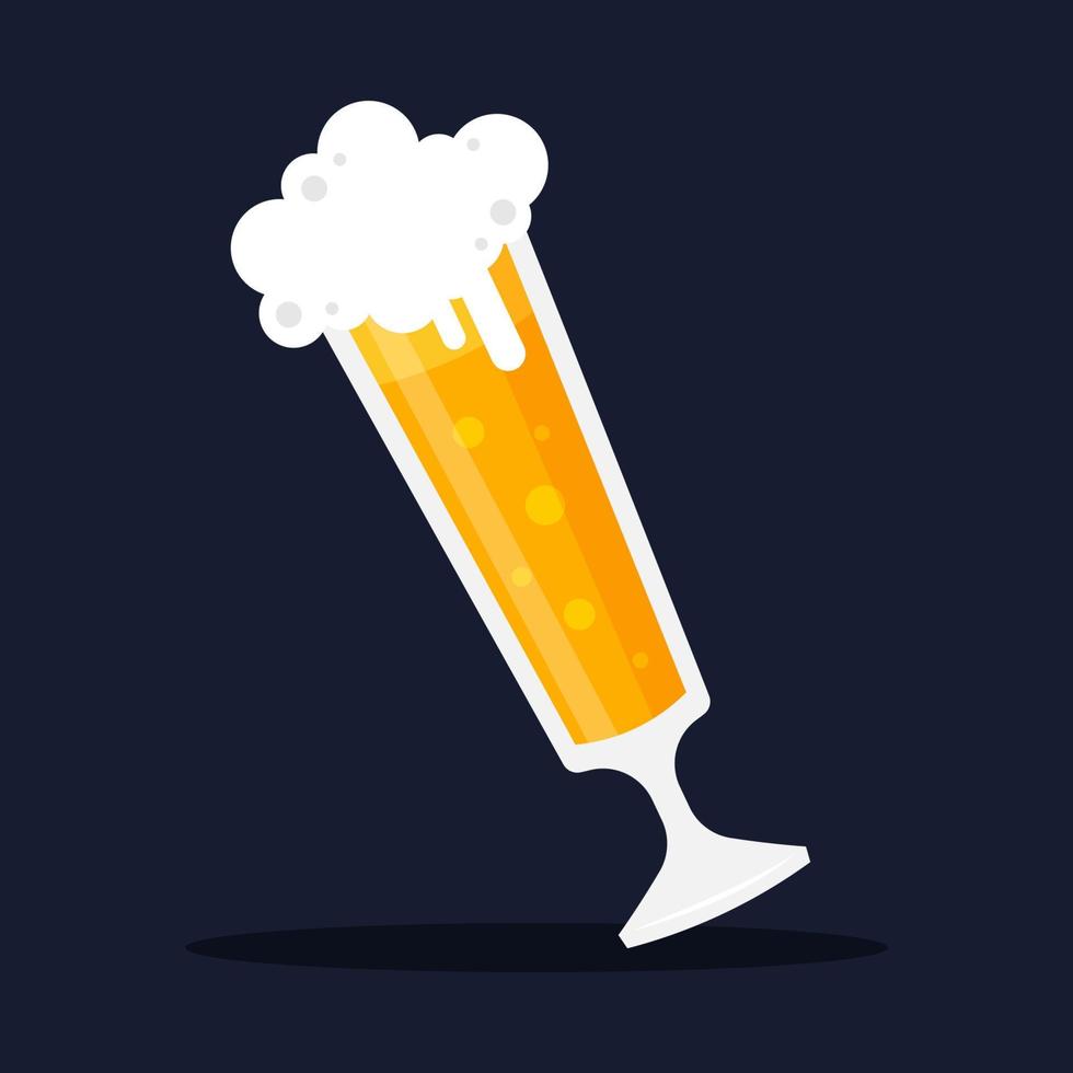 Glass of beer with foam or froth. Mug of ale. Alcoholic beverage in bar, pub, and restaurant. Symbol of drink for celebration. Cute cartoon vector illustration. Flat graphic design icon isolated.