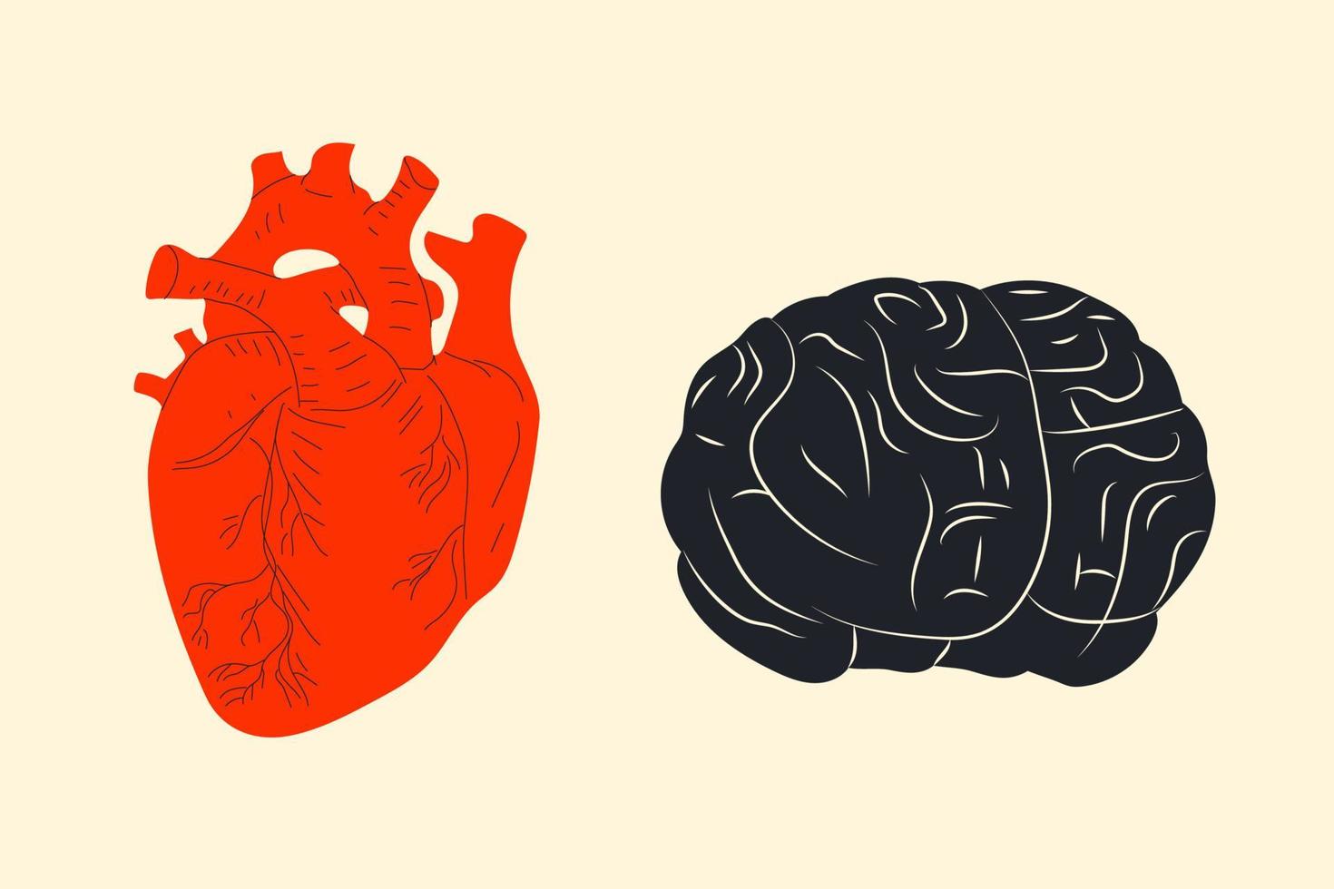 Human heart and brains cartoon character. Vector