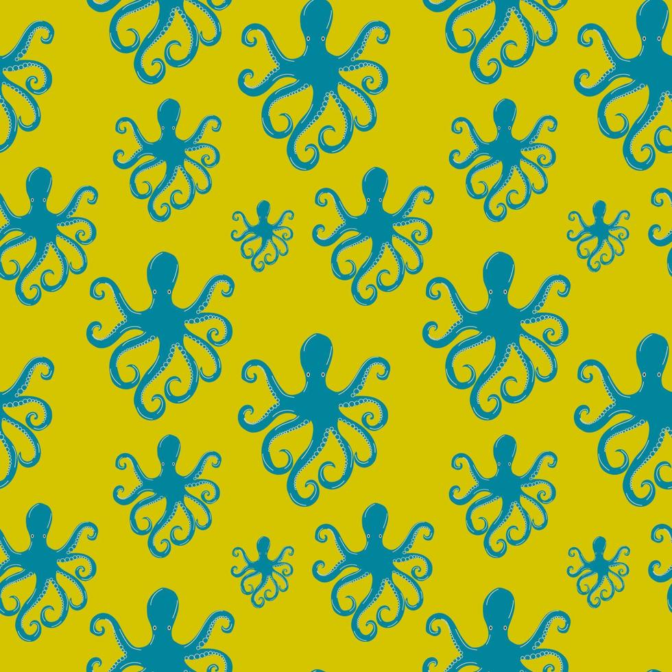 Square seamless pattern Hand drawn  octopus. Seafood shop, restaurant menu, fish market, banner, fabric, textile print, poster design template. Fresh shellfish products. Trendy Vector illustration.