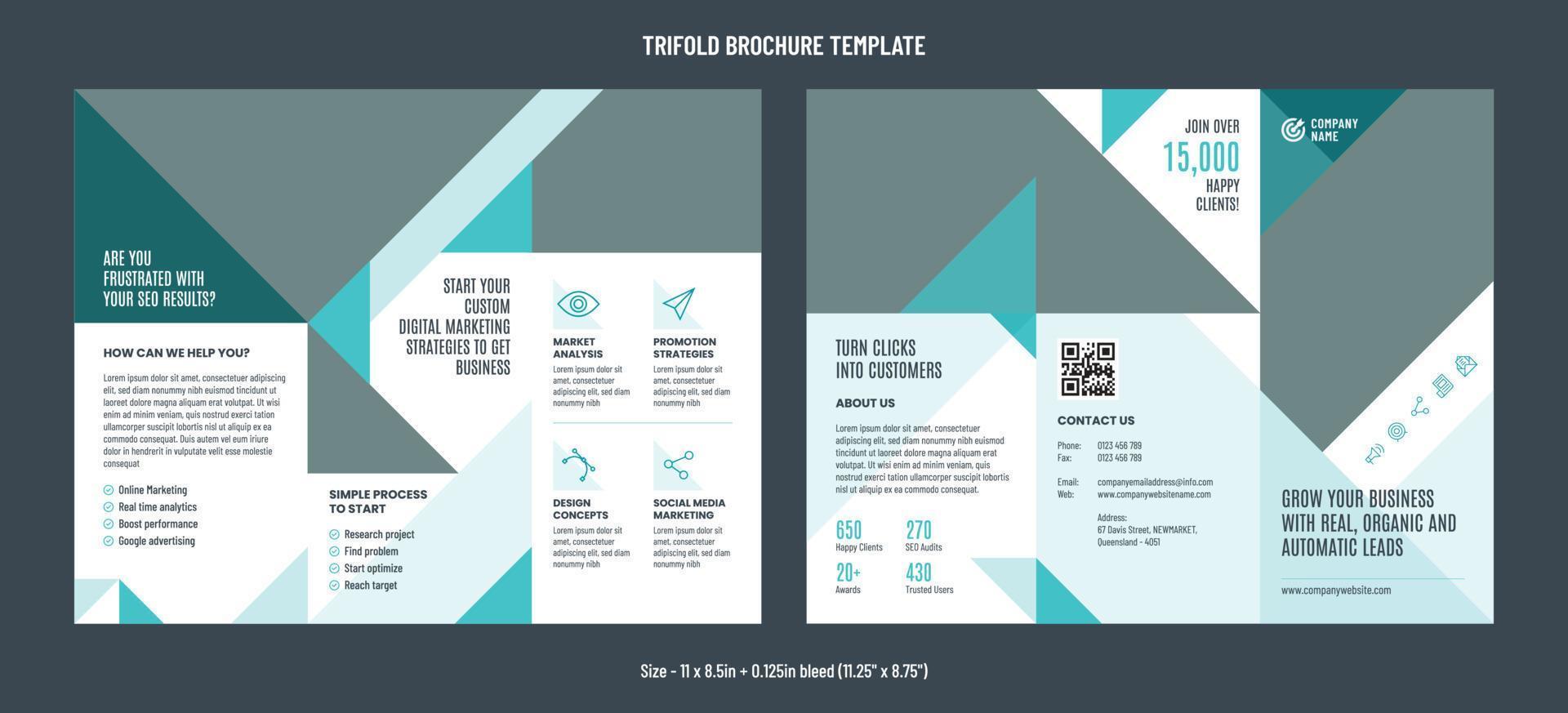 Trifold brochure template for digital marketing agency vector