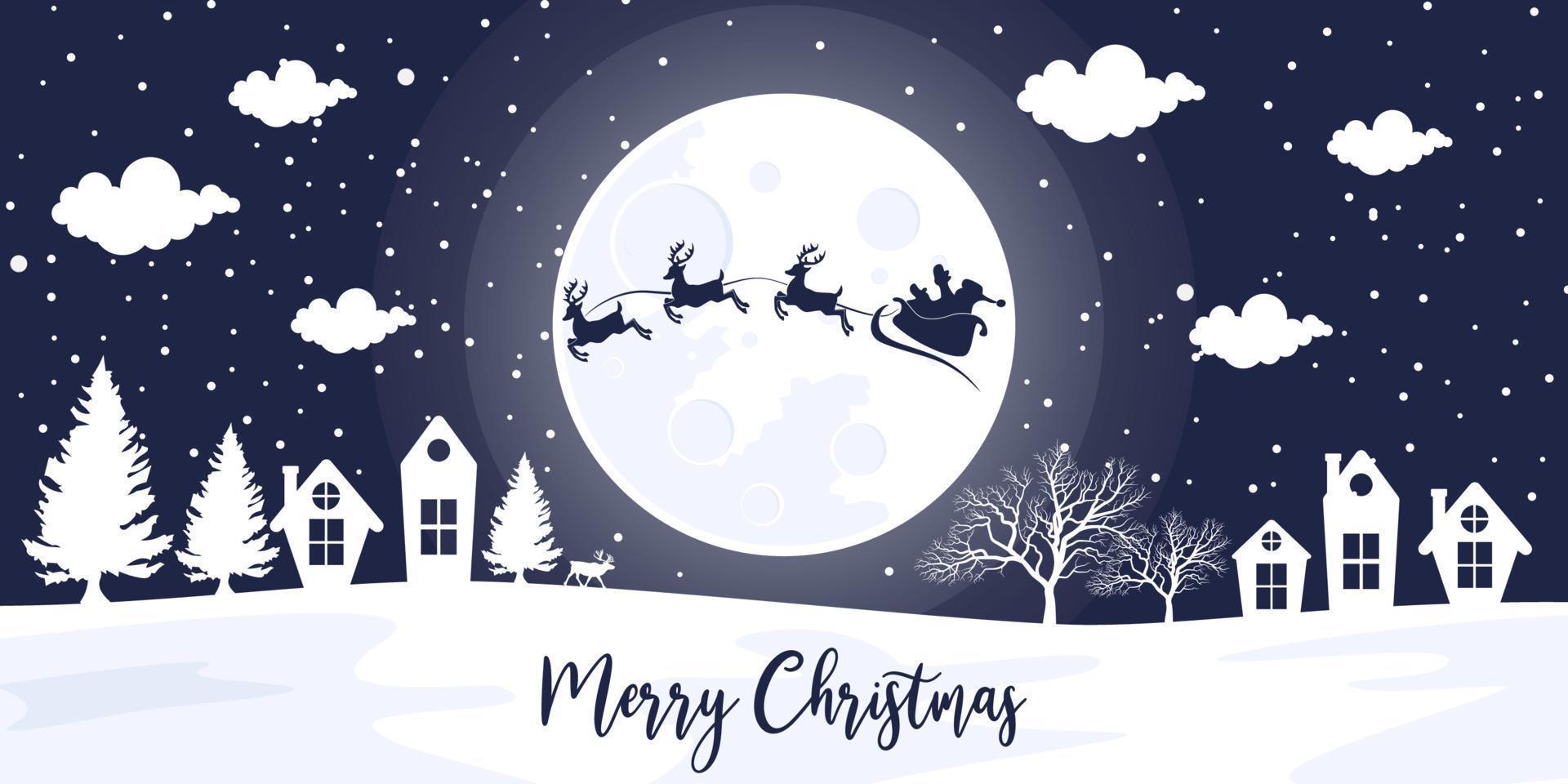 Christmas greeting and Santa Claus sleigh silhouette with paper style design vector