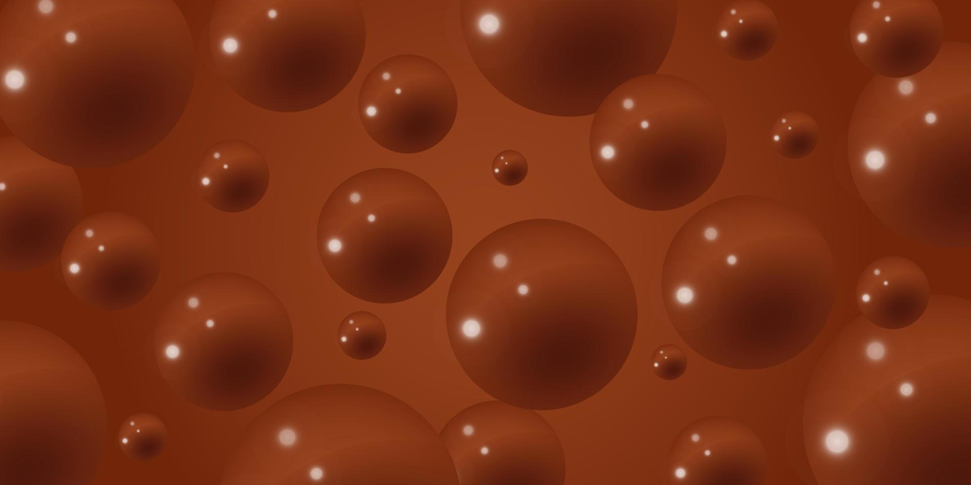 Sweet liquid chocolate background 3d. Hot cocoa with splashes banner. Brown chocolate background with bubbles. Vector illustration.