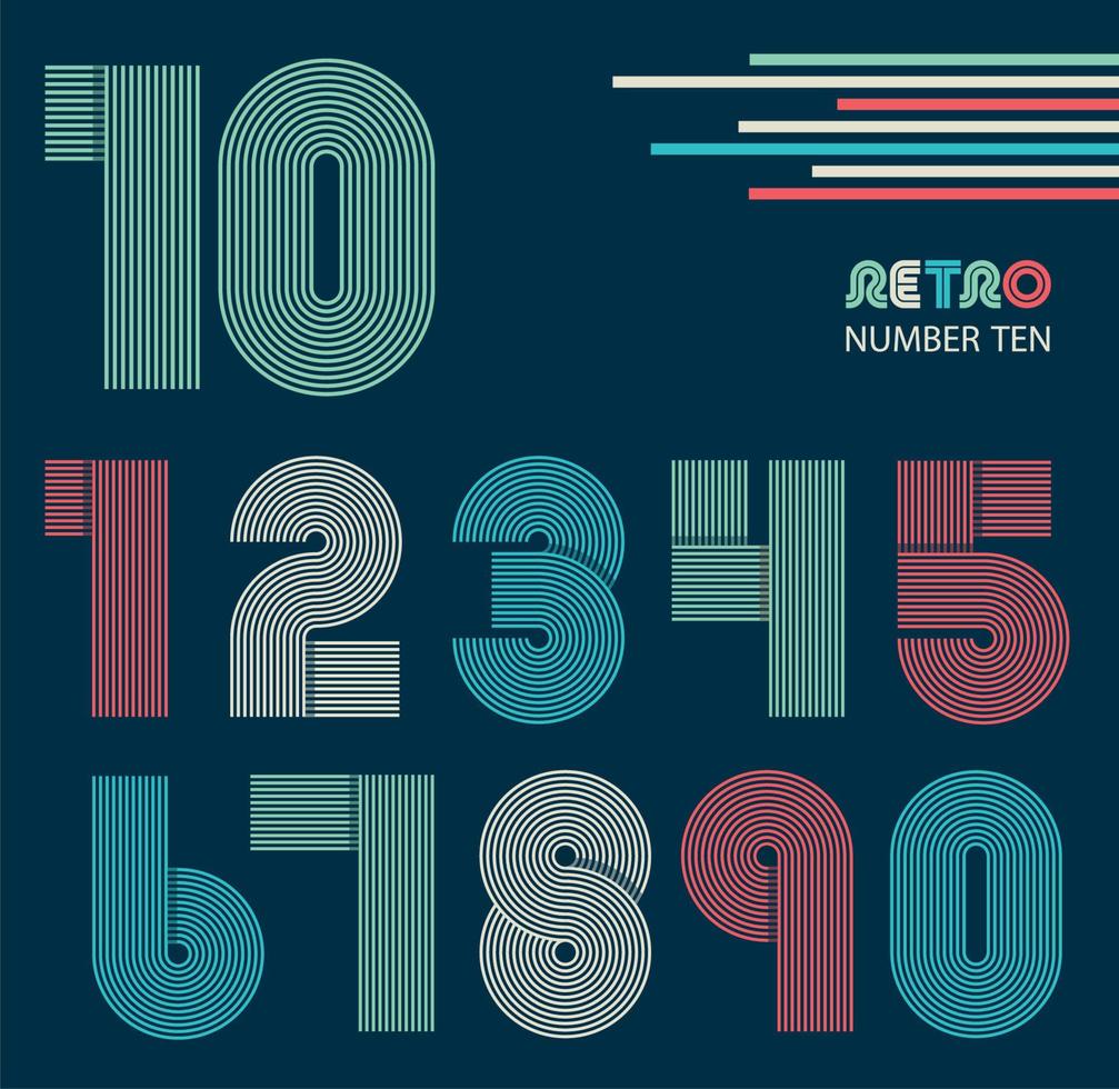 Retro stripes numbers set on blue vector