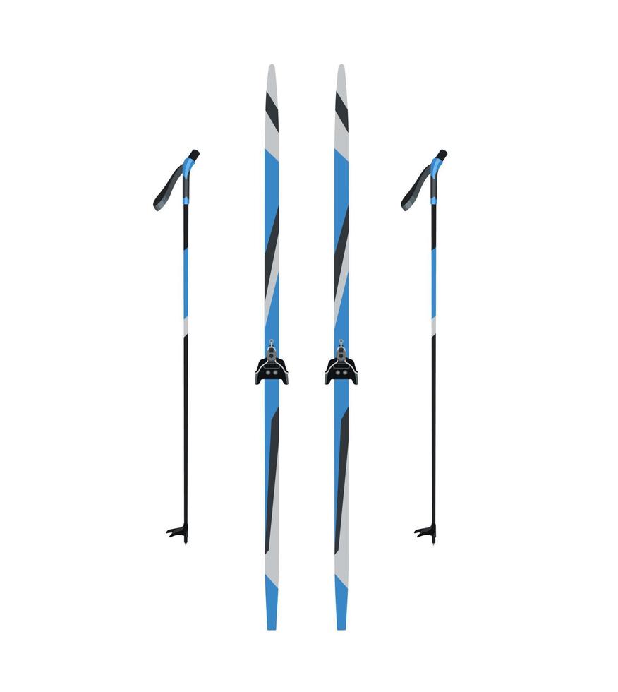 Skis with sticks for winter sport. Skiing. Vector illustration isolated on white background.