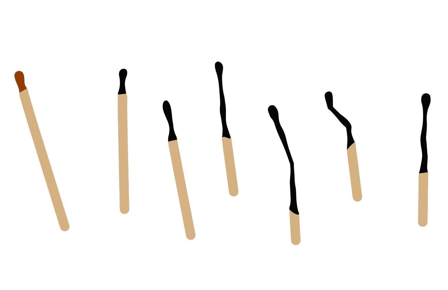 Burnt match. Set for lighting fire. New and charred wooden stick. vector