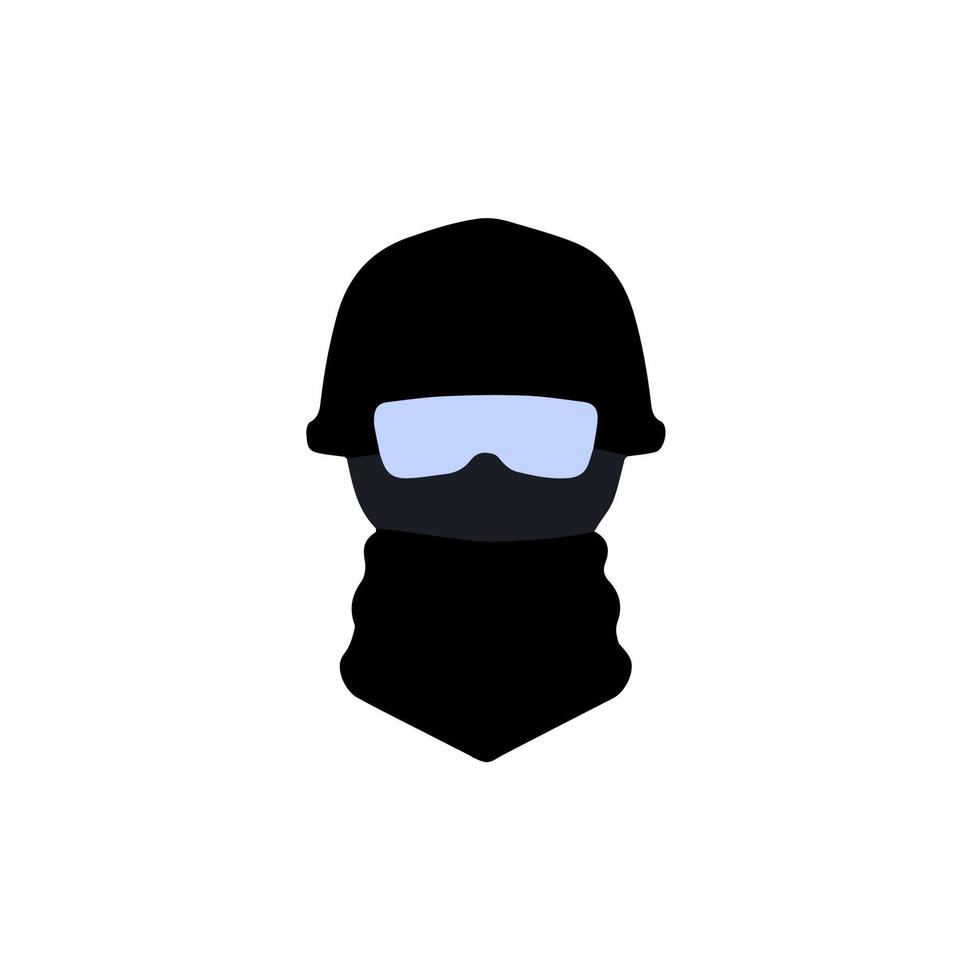 Head of soldier. Modern army uniforms. Helmet and goggles. Flat cartoon vector
