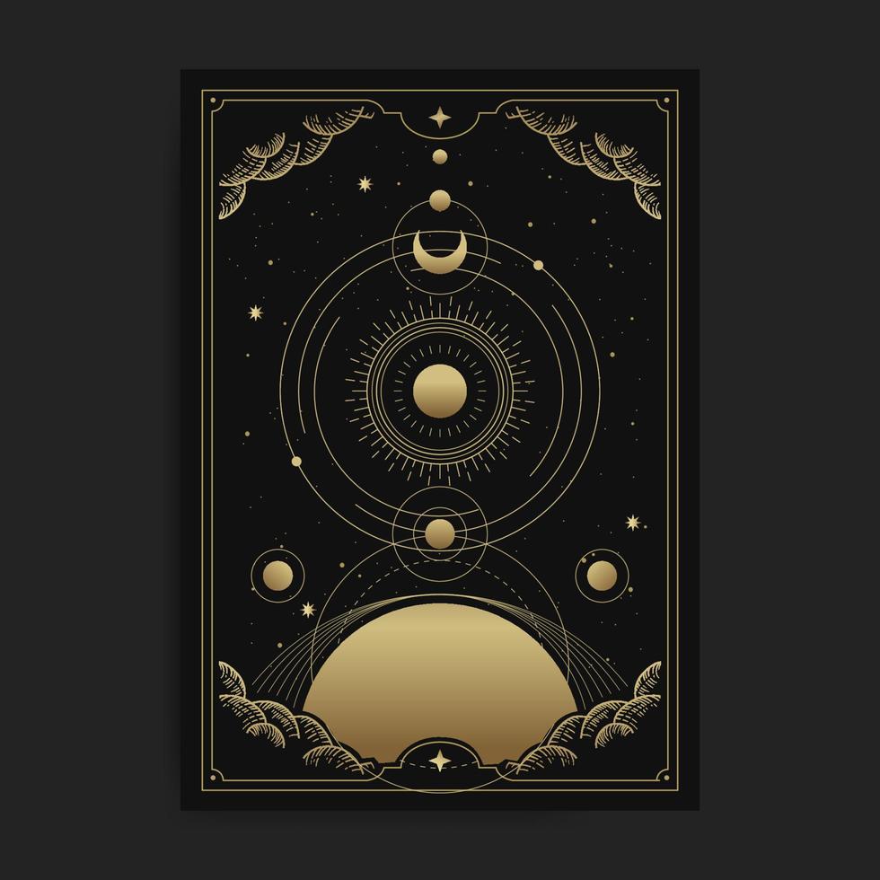 Solar system with illustration of the sacred geometry of planets vector